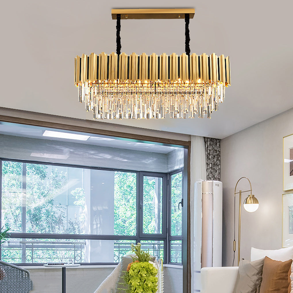 Gold Fluted Crystal Chandelier, Stainless Steel Ceiling Light 2