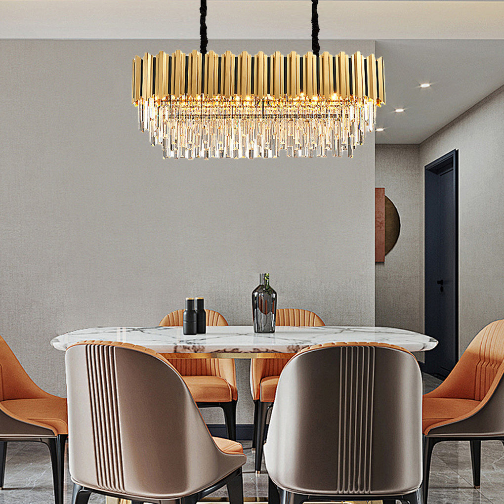 Gold Fluted Crystal Chandelier, Stainless Steel Ceiling Light 4