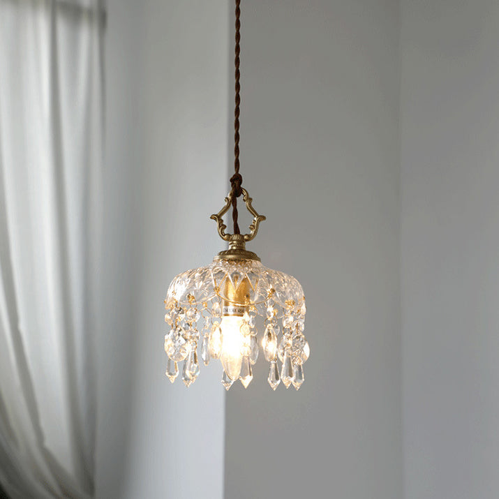 Vintage Decorative Floral Crystal 1-Light Pendant Light
