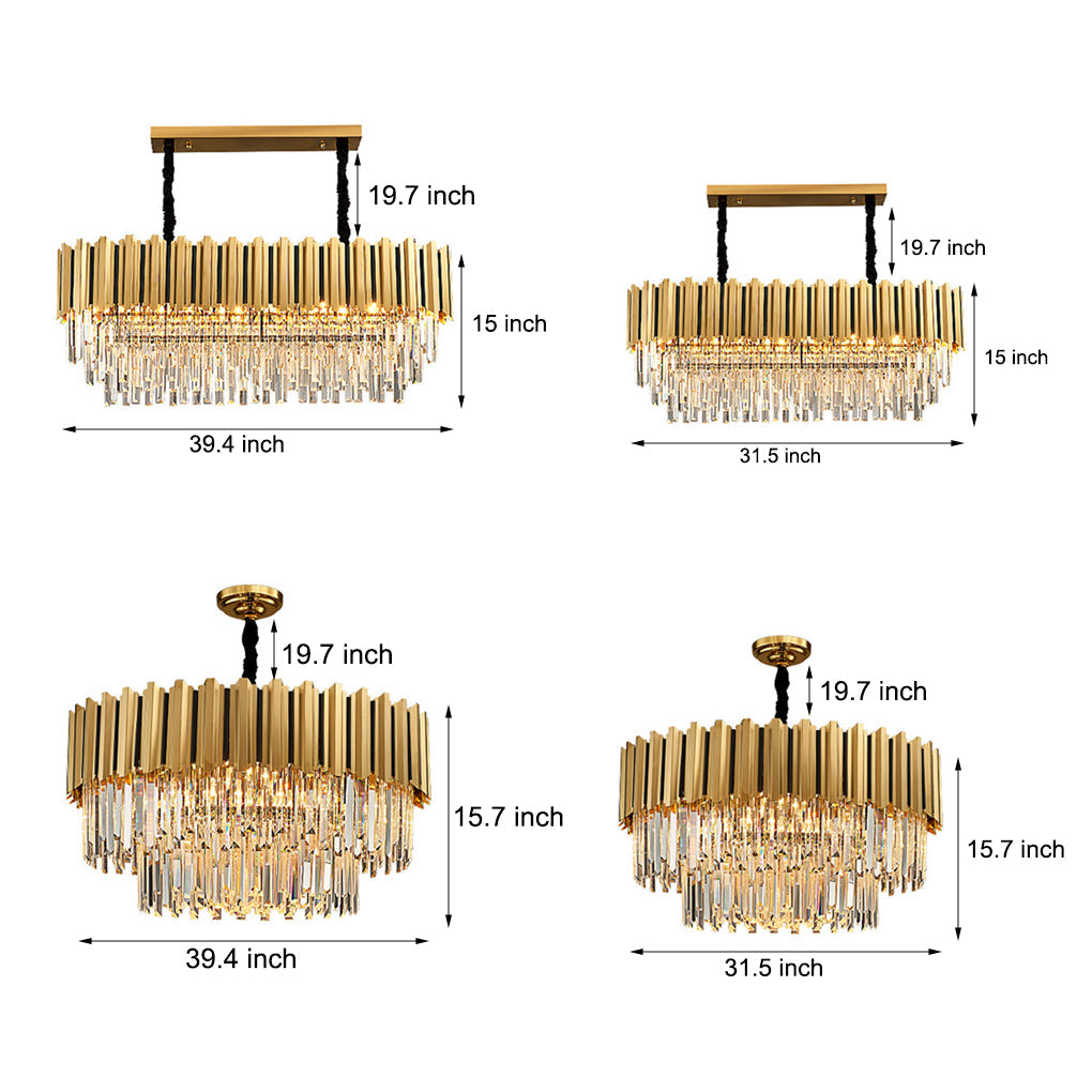 Gold Fluted Crystal Chandelier, Stainless Steel Ceiling Light 7