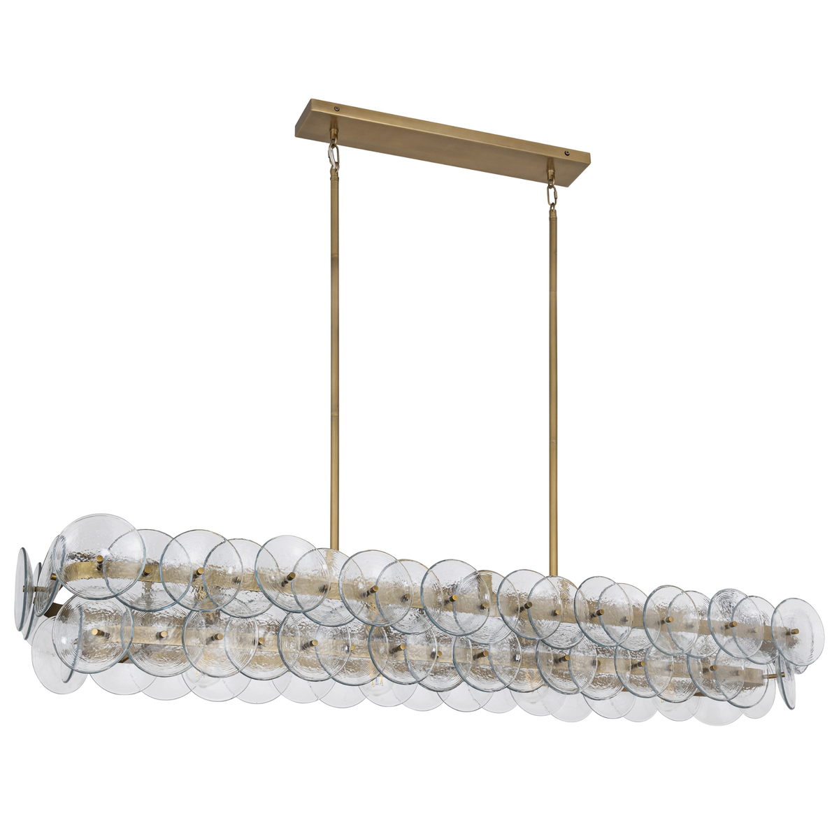 Clear Glass Disc Linear Chandelier, 12 Light Gold Frame