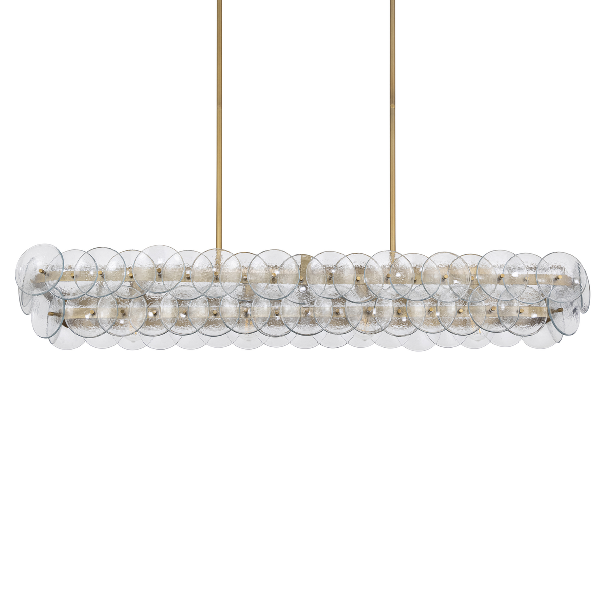 Clear Glass Disc Linear Chandelier, 12 Light Gold Frame
