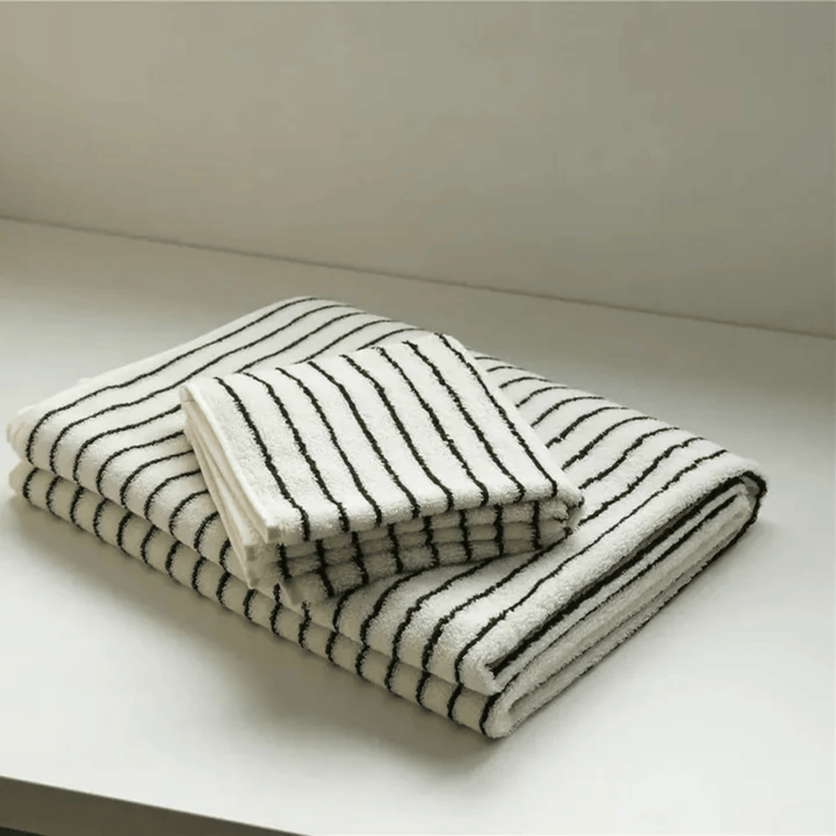 Retro Striped Cotton Towel in Black and White, Yarn Dyed