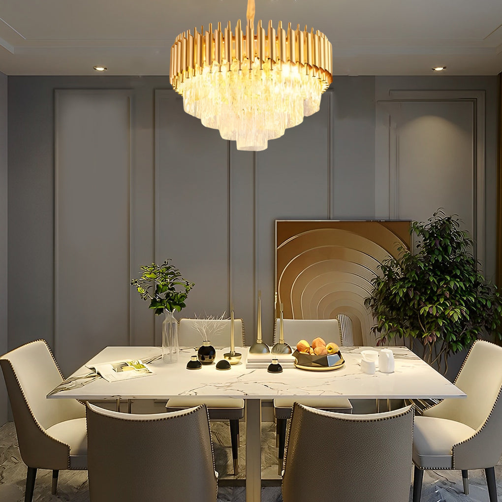 Fluted Crown Crystal Chandelier, Tiered Iron Ceiling Light 5