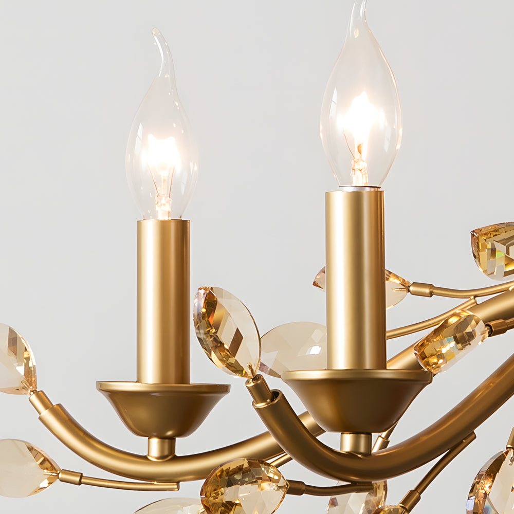 Crystal Leaf Branch Candle Chandelier, Gold Vintage Ceiling Light 8