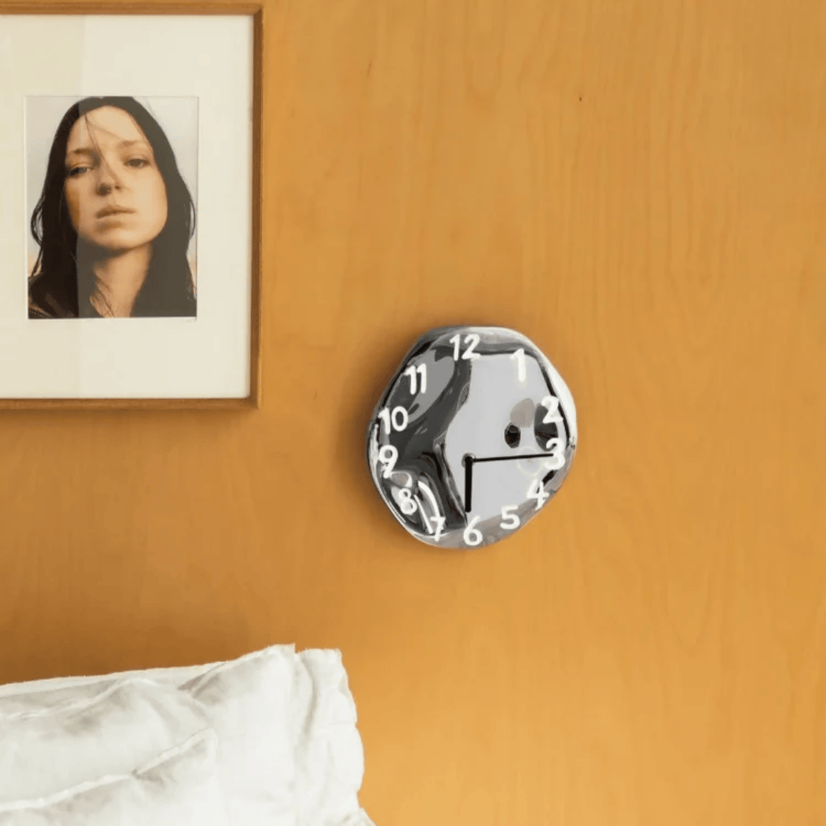 Chrome Glazed Ceramic Wall Clock, Silent Sculptural Clock