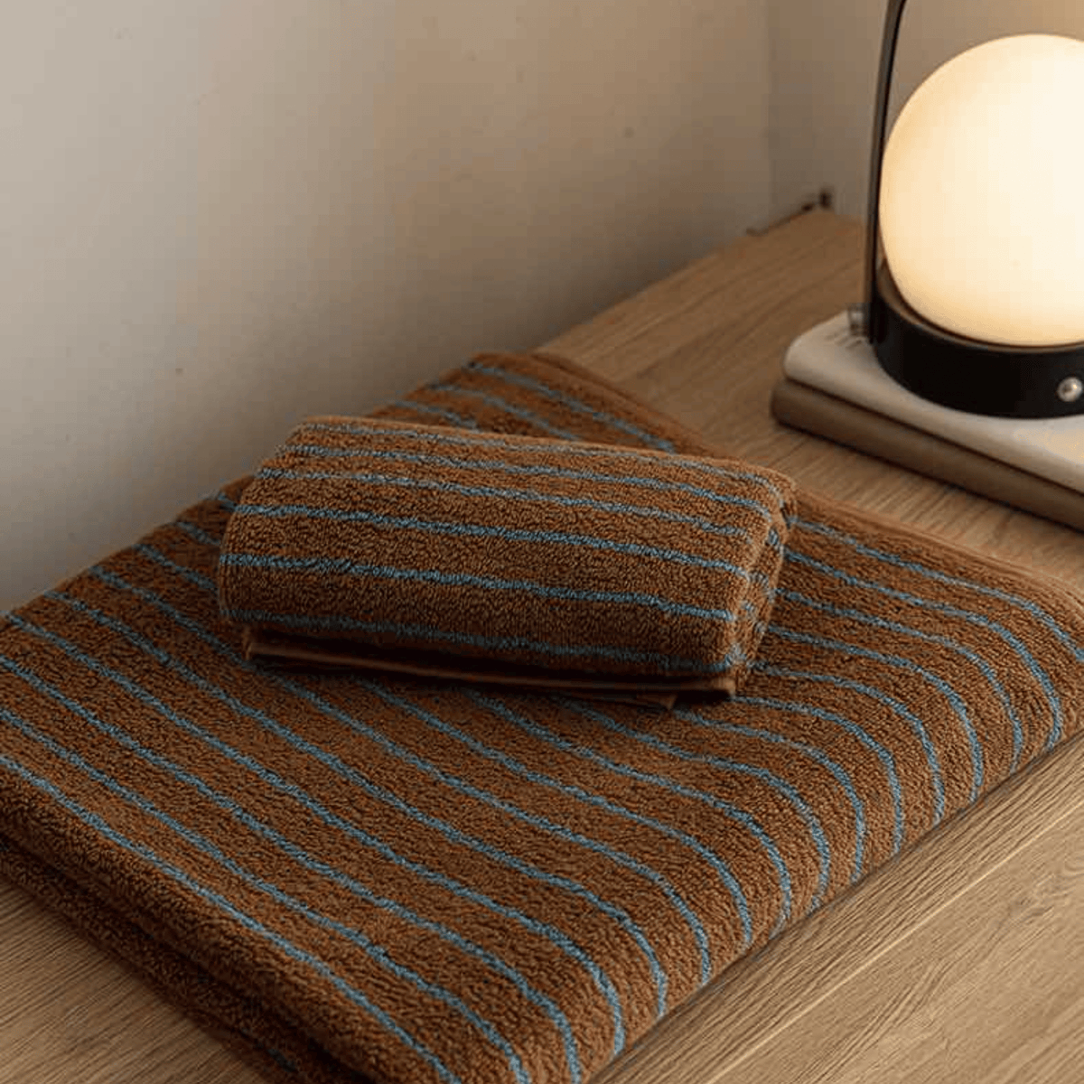 Retro Striped Cotton Towel in Rust and Turquoise