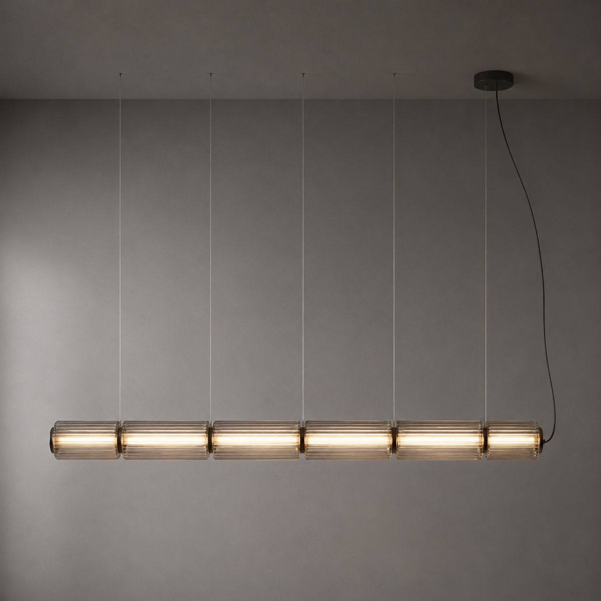 Fluted Glass Linear Pendant Light, Italian Style Island