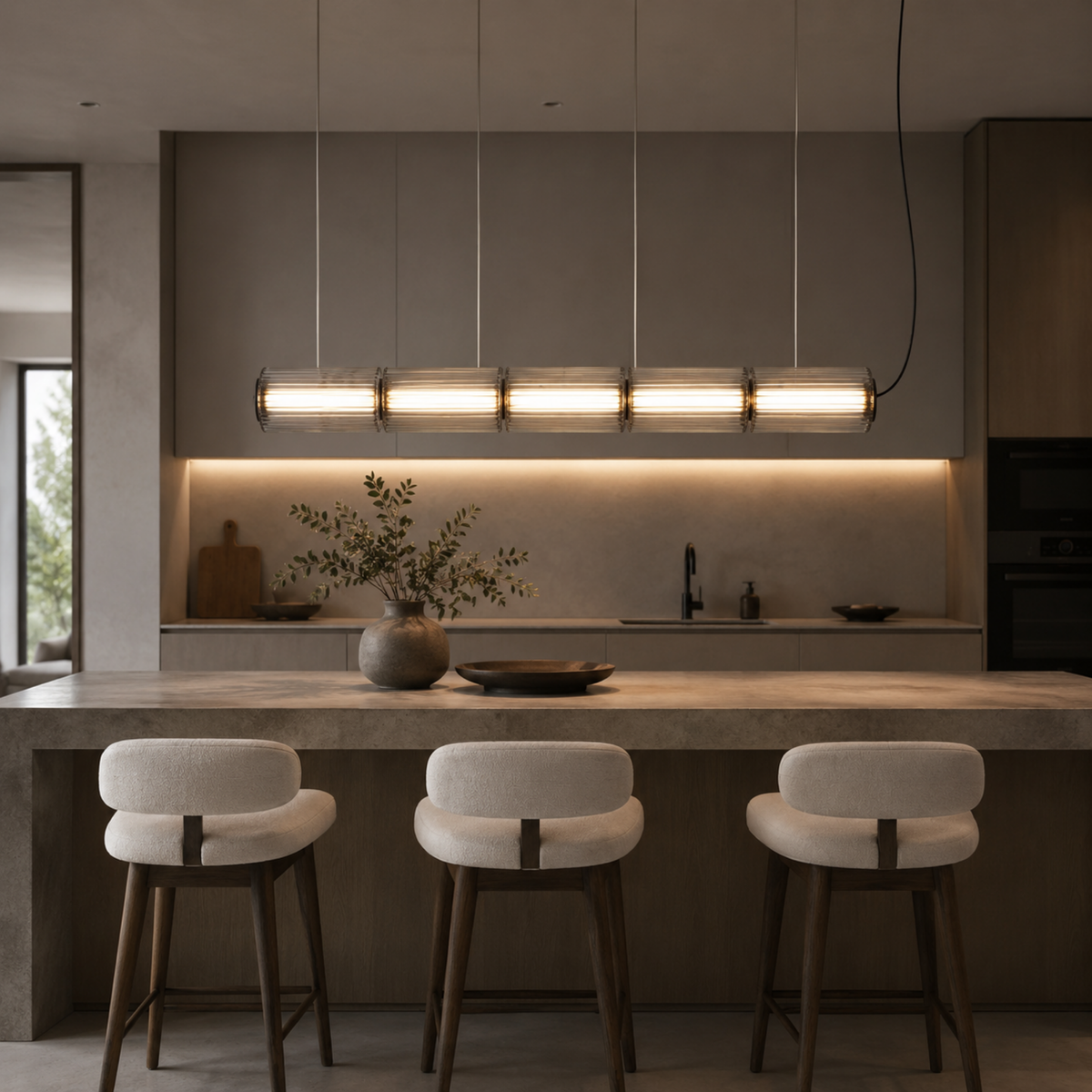Fluted Glass Linear Pendant Light, Italian Style Island