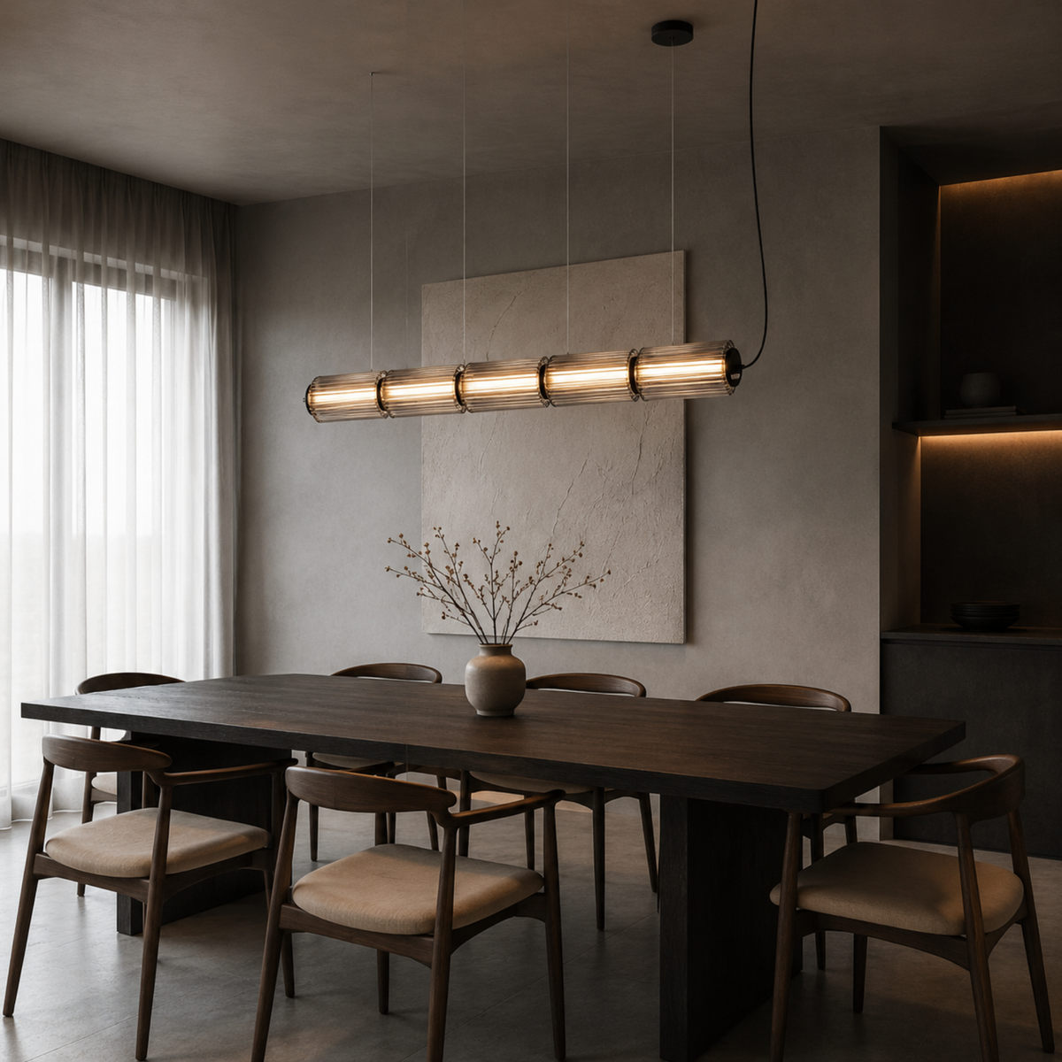 Fluted Glass Linear Pendant Light, Italian Style Island