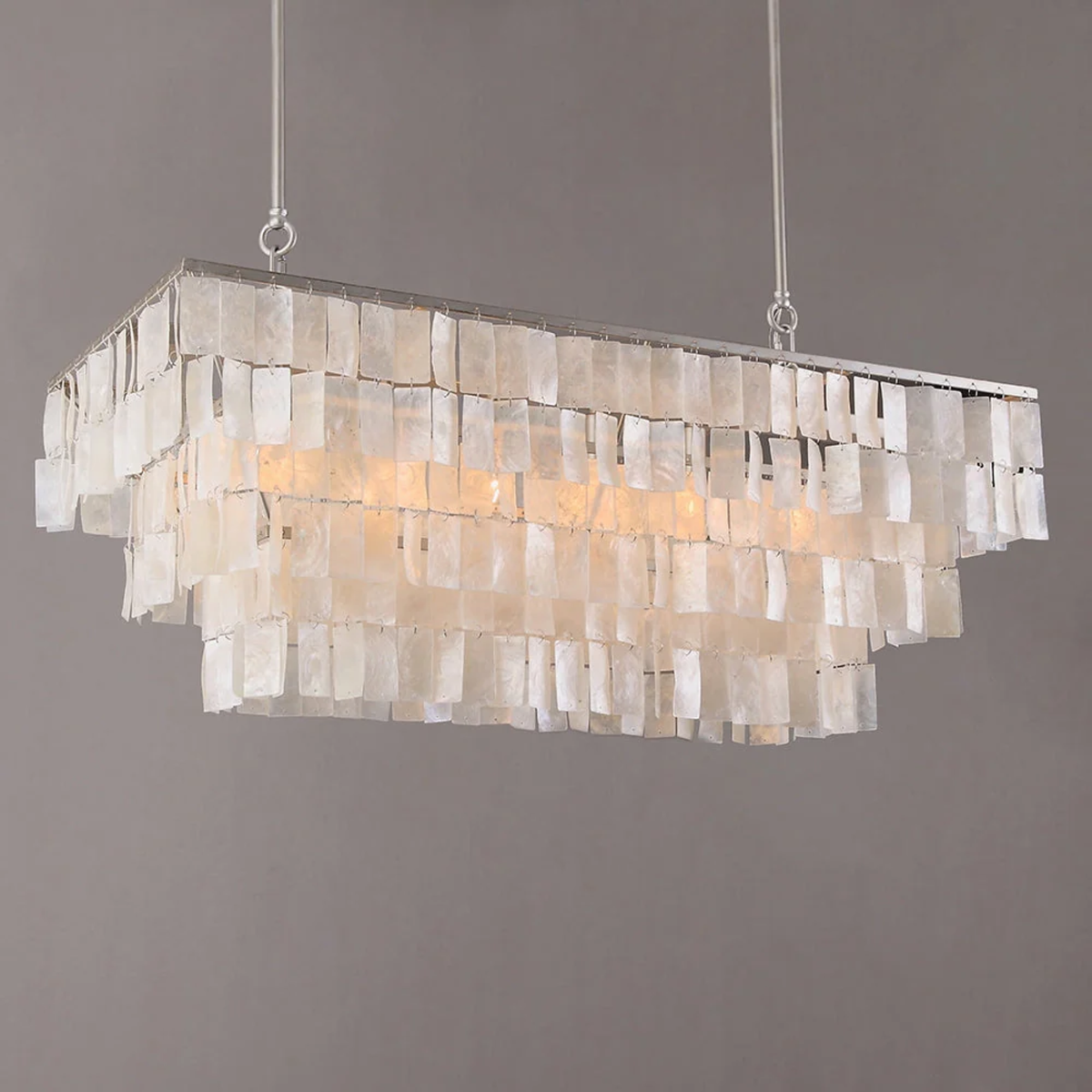 Natural Shell Linear Chandelier, Layered Coastal Island