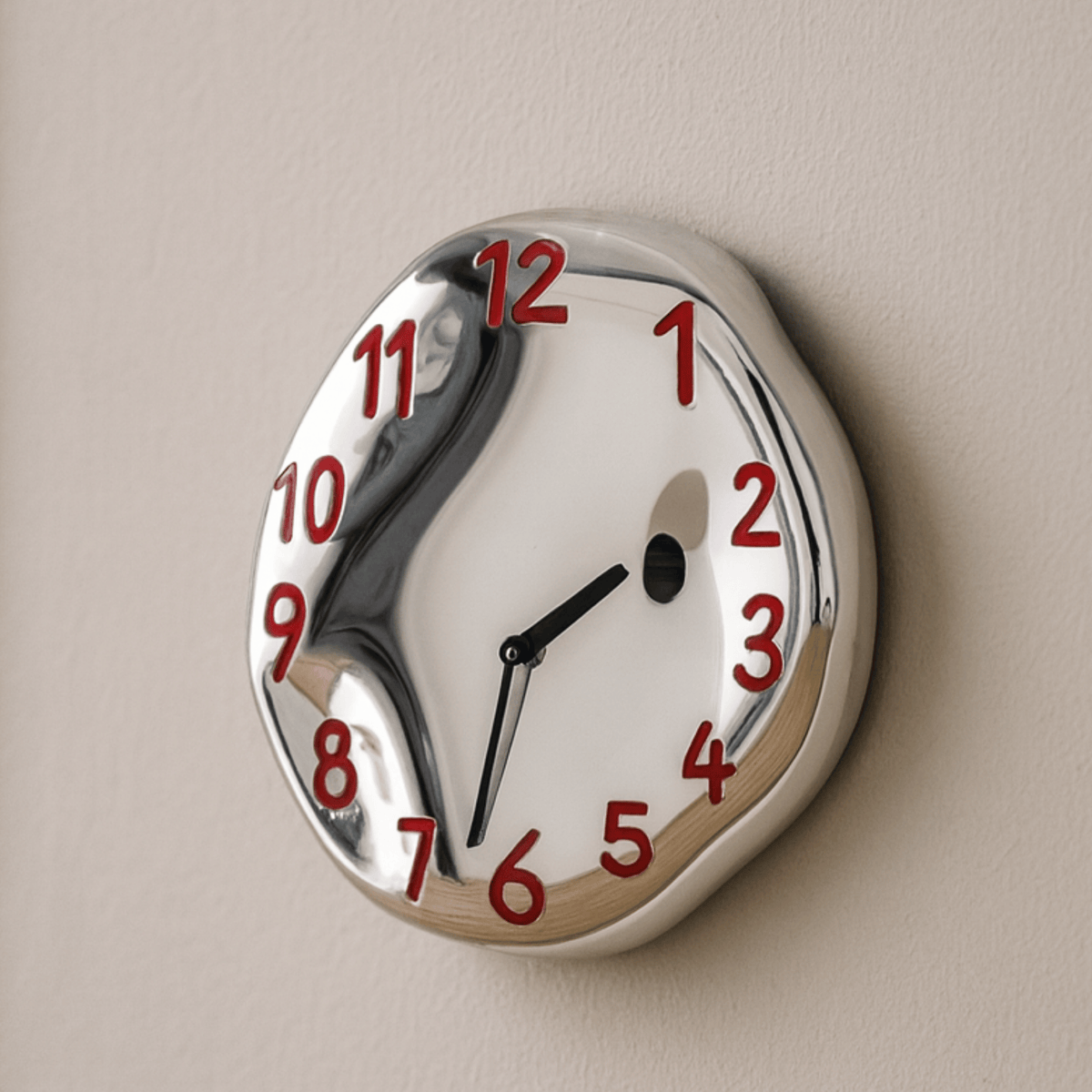 Chrome Glazed Ceramic Wall Clock, Silent Sculptural Clock