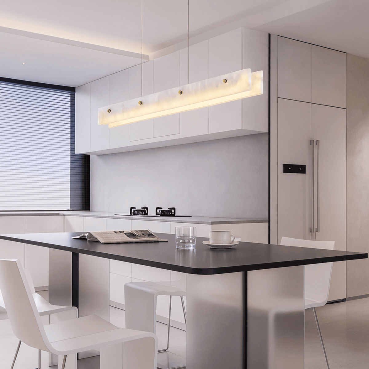 Natural Marble Linear Pendant Light, Brushed Gold LED