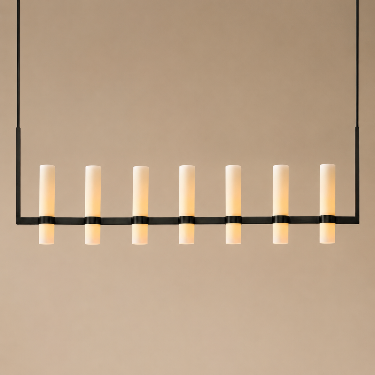 Frosted Glass Cylinder Linear Chandelier, Gold or Black
