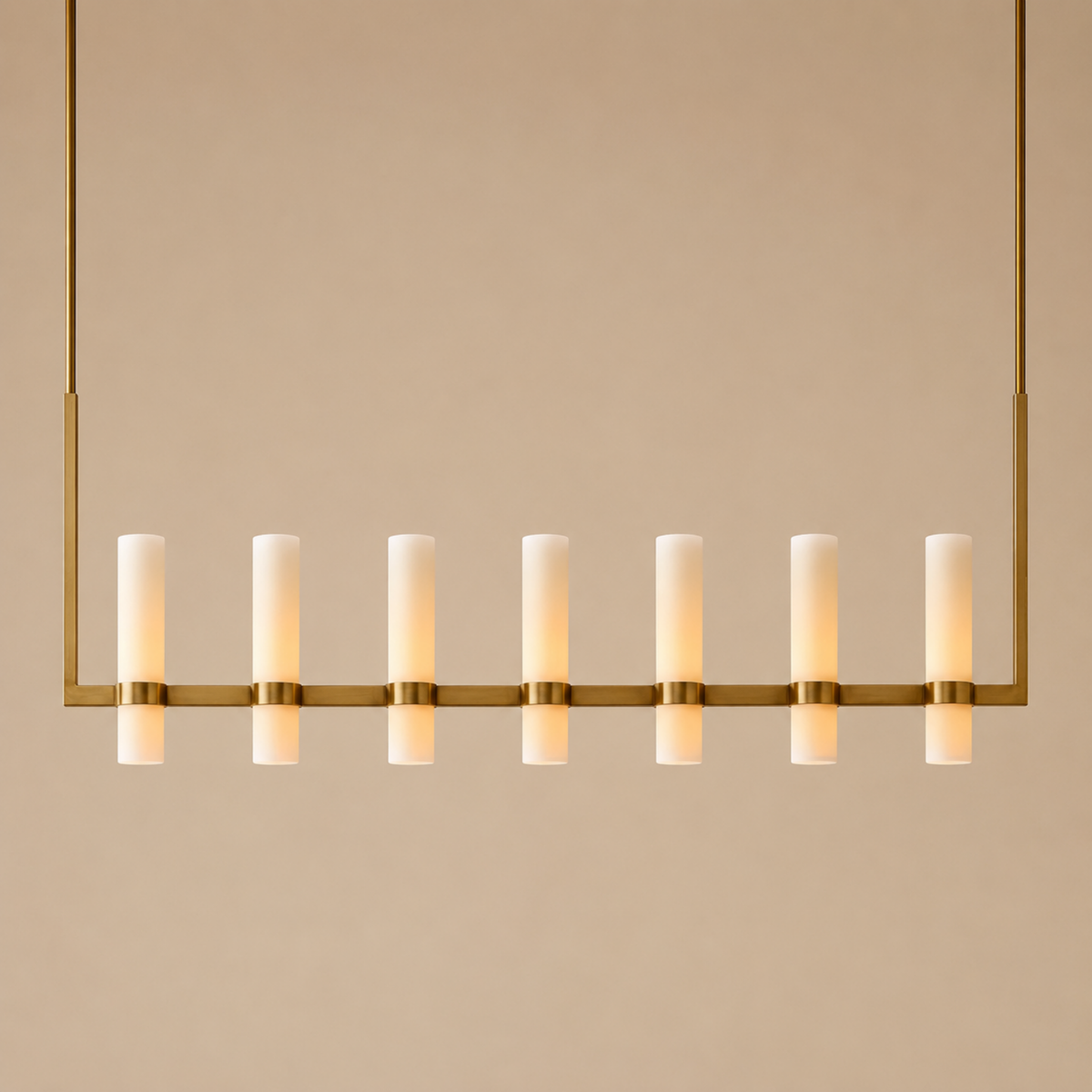 Frosted Glass Cylinder Linear Chandelier, Gold or Black