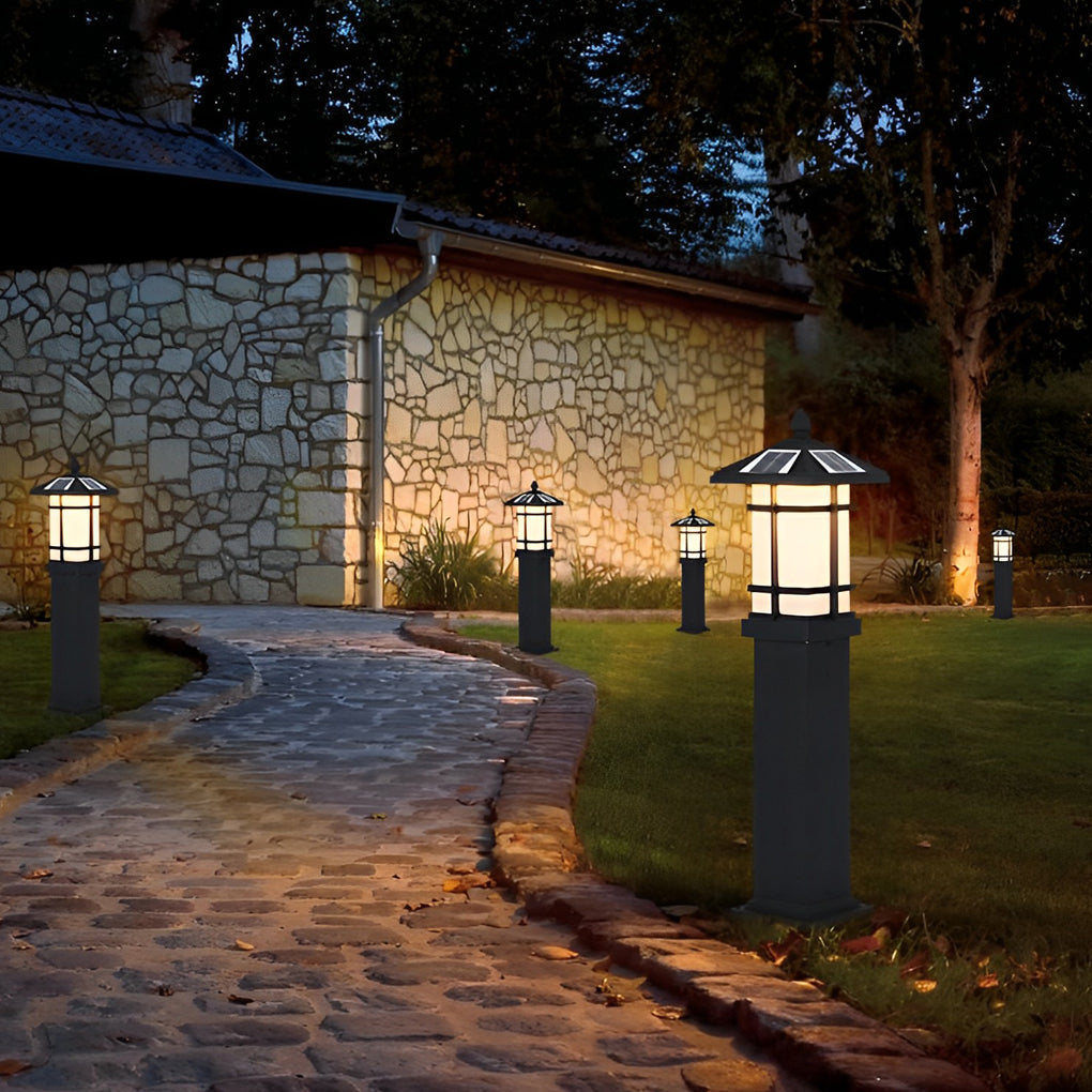 Pagoda Top Solar Bollard Light, Tiered Aluminum Garden Light, view 10