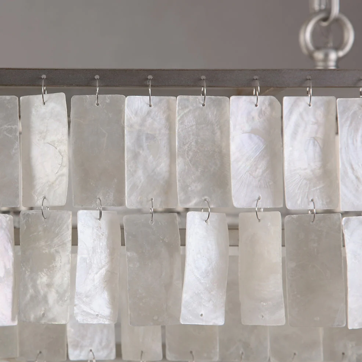 Natural Shell Linear Chandelier, Layered Coastal Island
