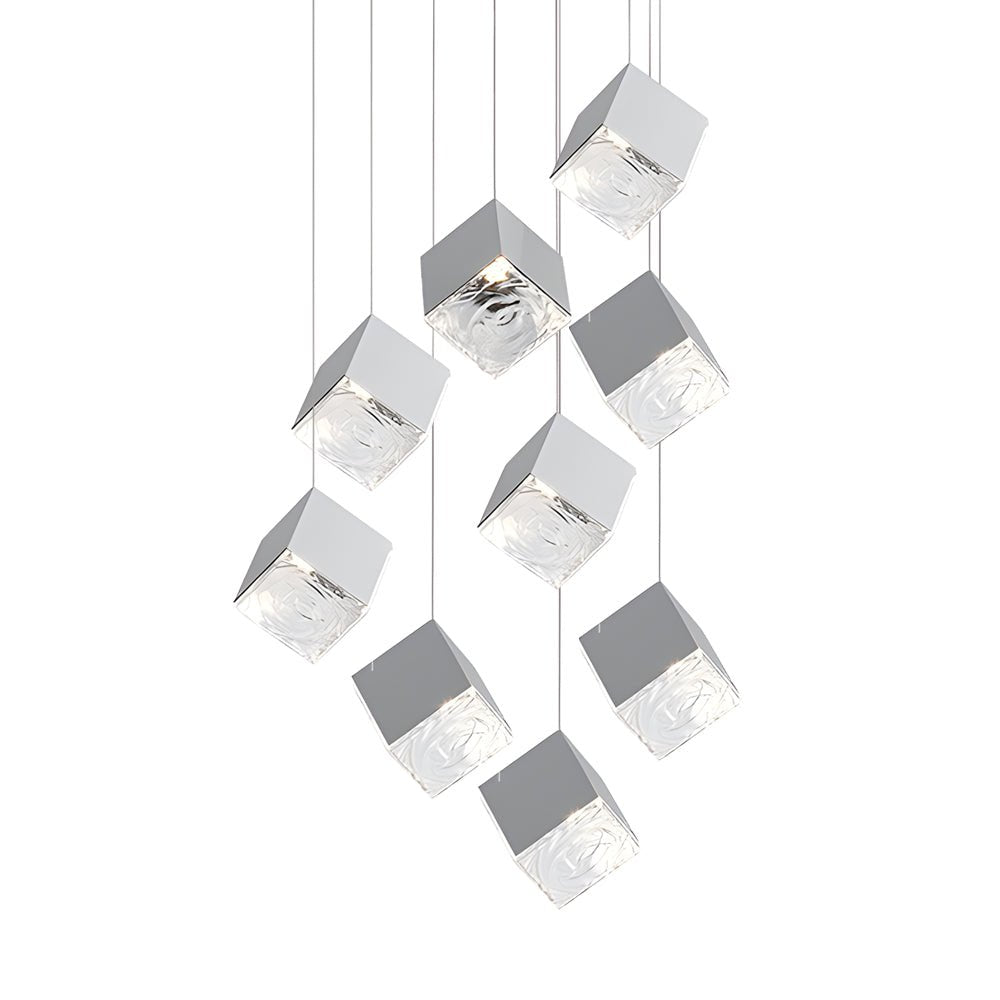 Ice Cube Glass Staircase Chandelier, Stainless Steel Pendant Light 17