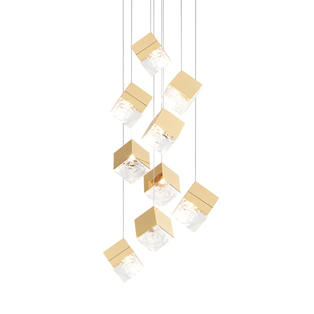 Ice Cube Glass Staircase Chandelier, Stainless Steel Pendant Light 13