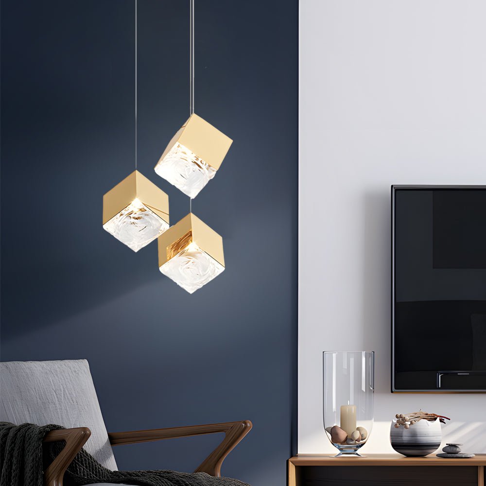 Ice Cube Glass Staircase Chandelier, Stainless Steel Pendant Light 3