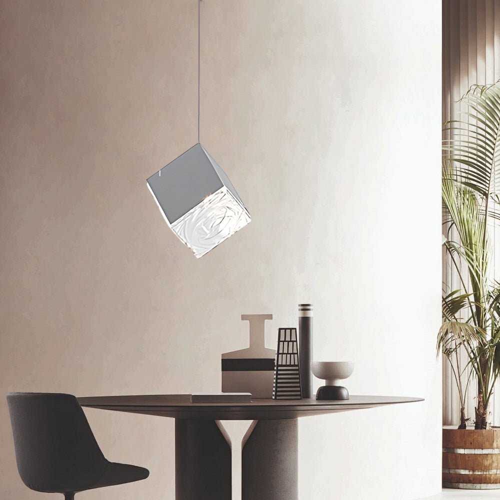Ice Cube Glass Staircase Chandelier, Stainless Steel Pendant Light 4