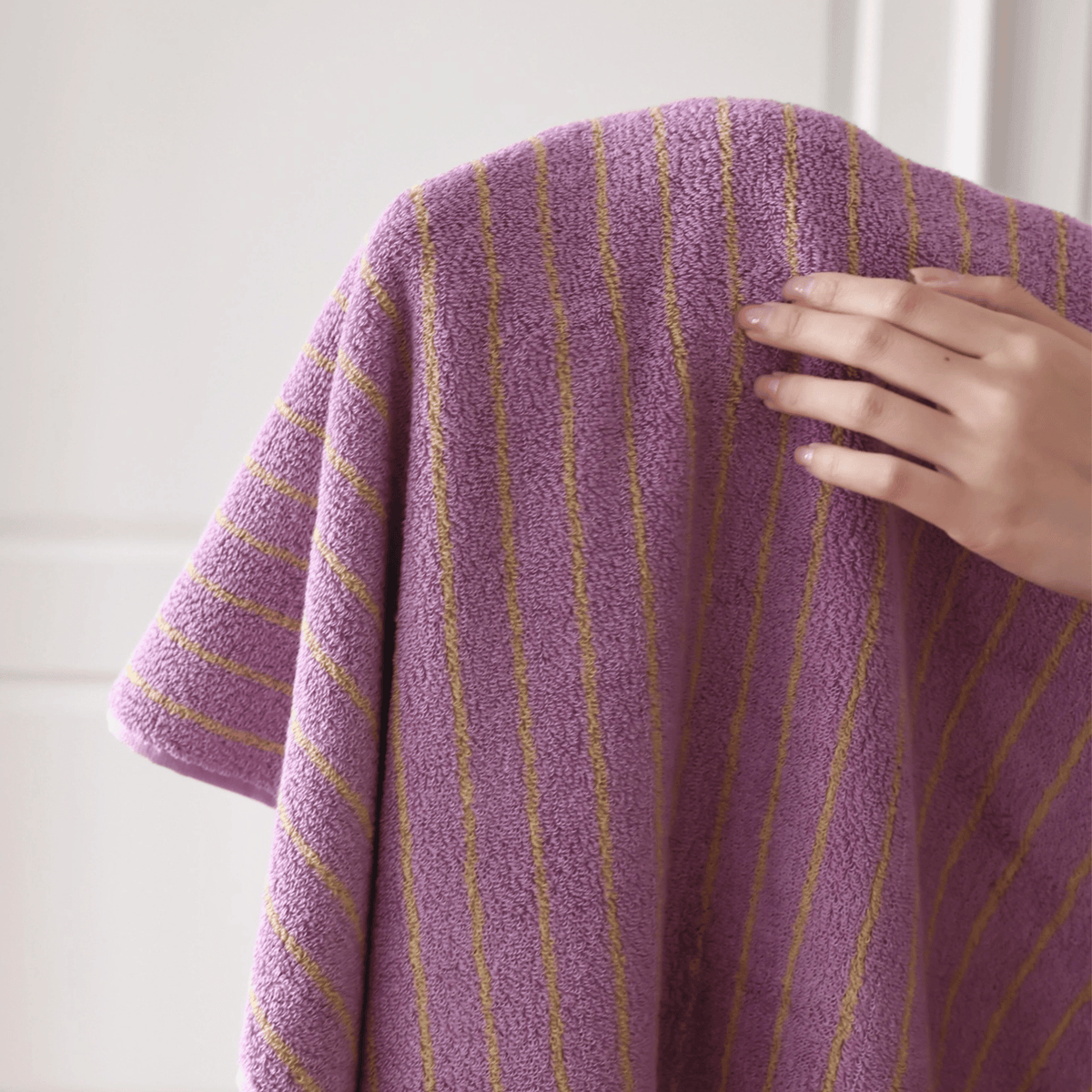 Retro Striped Cotton Towel in Lavender, Yarn Dyed