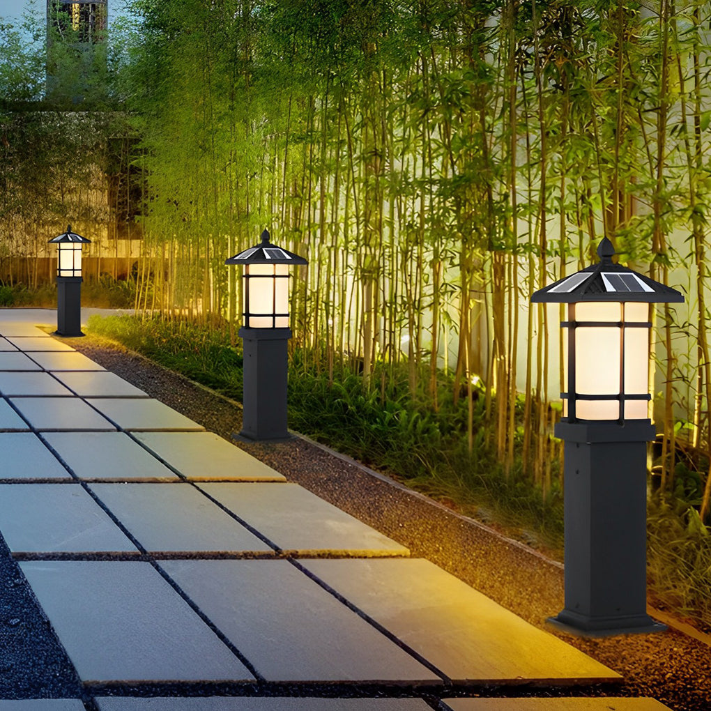 Pagoda Top Solar Bollard Light, Tiered Aluminum Garden Light, view 11
