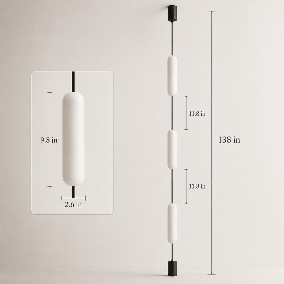 Floor to Ceiling Linear LED Tube Lamp, Minimal Pole Light