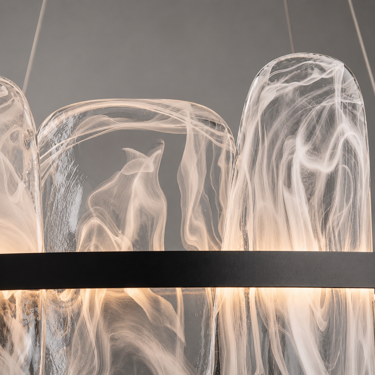 Melted Glass Linear Chandelier, Copper Frame LED