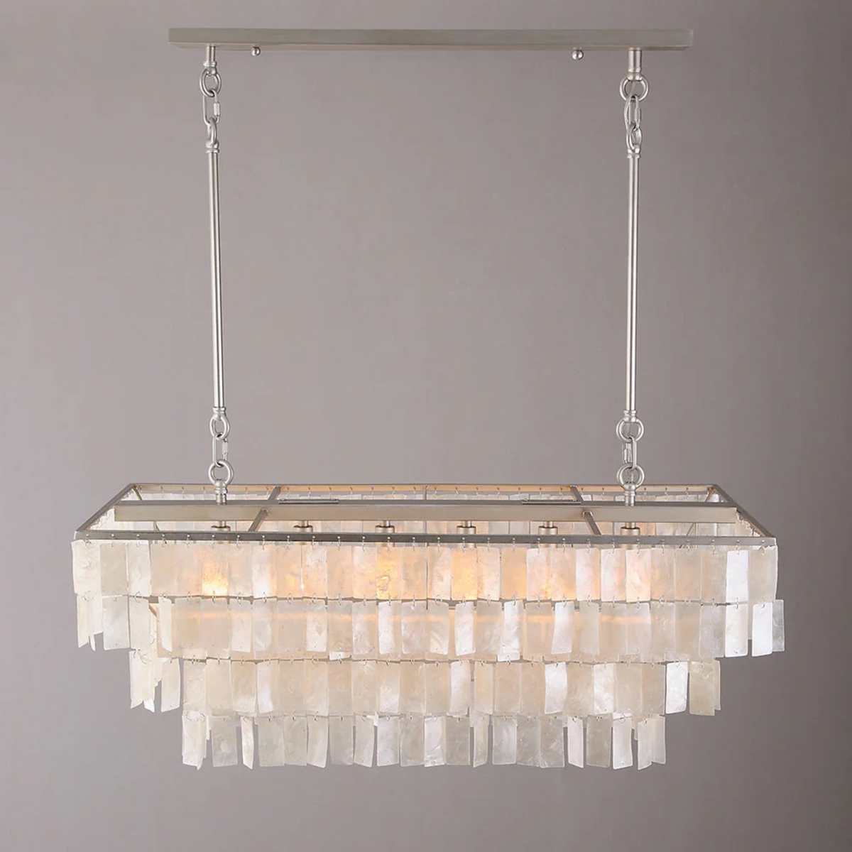 Natural Shell Linear Chandelier, Layered Coastal Island