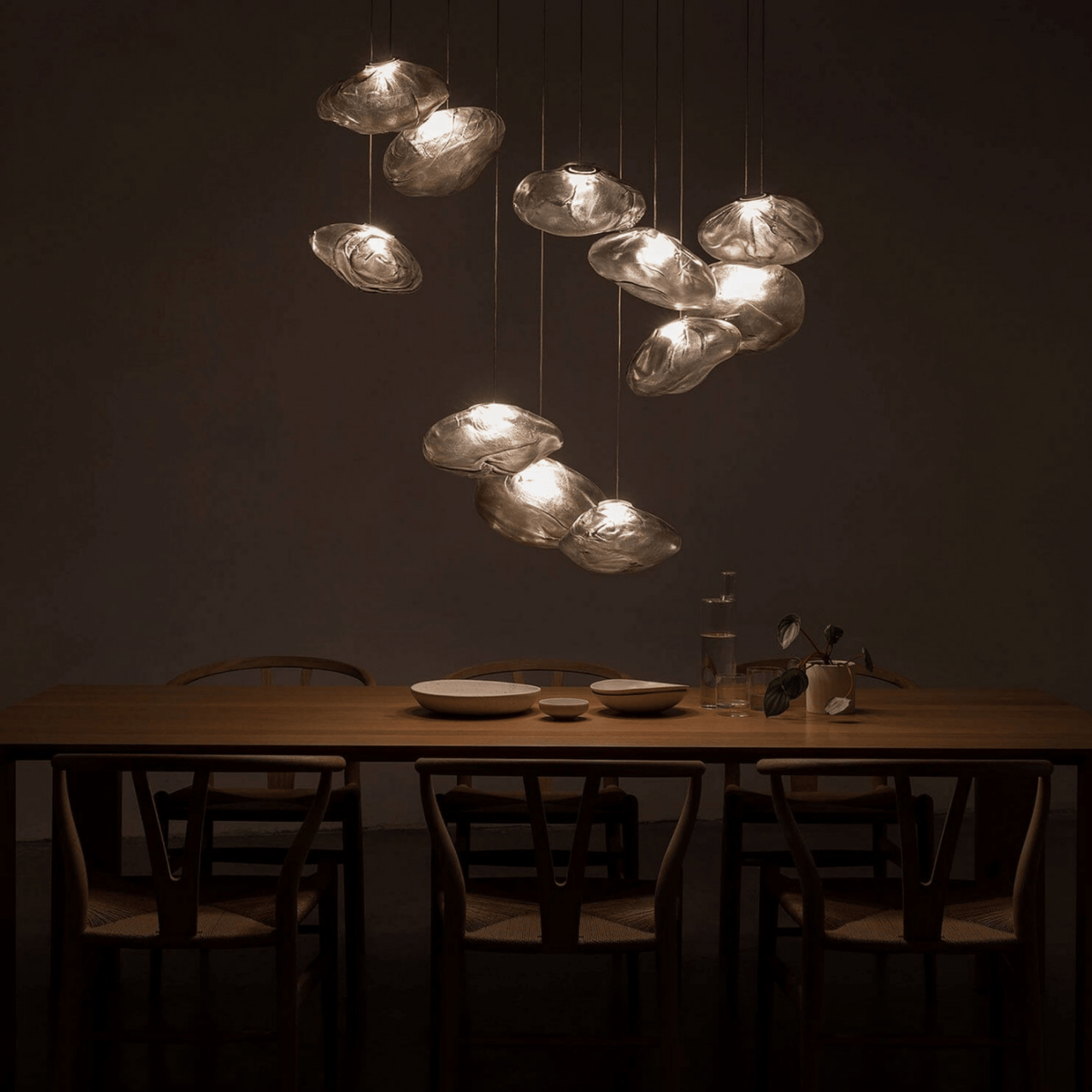 Cloud Shaped Glass Pendant Light, Smoky Gray, Clear or Amber
