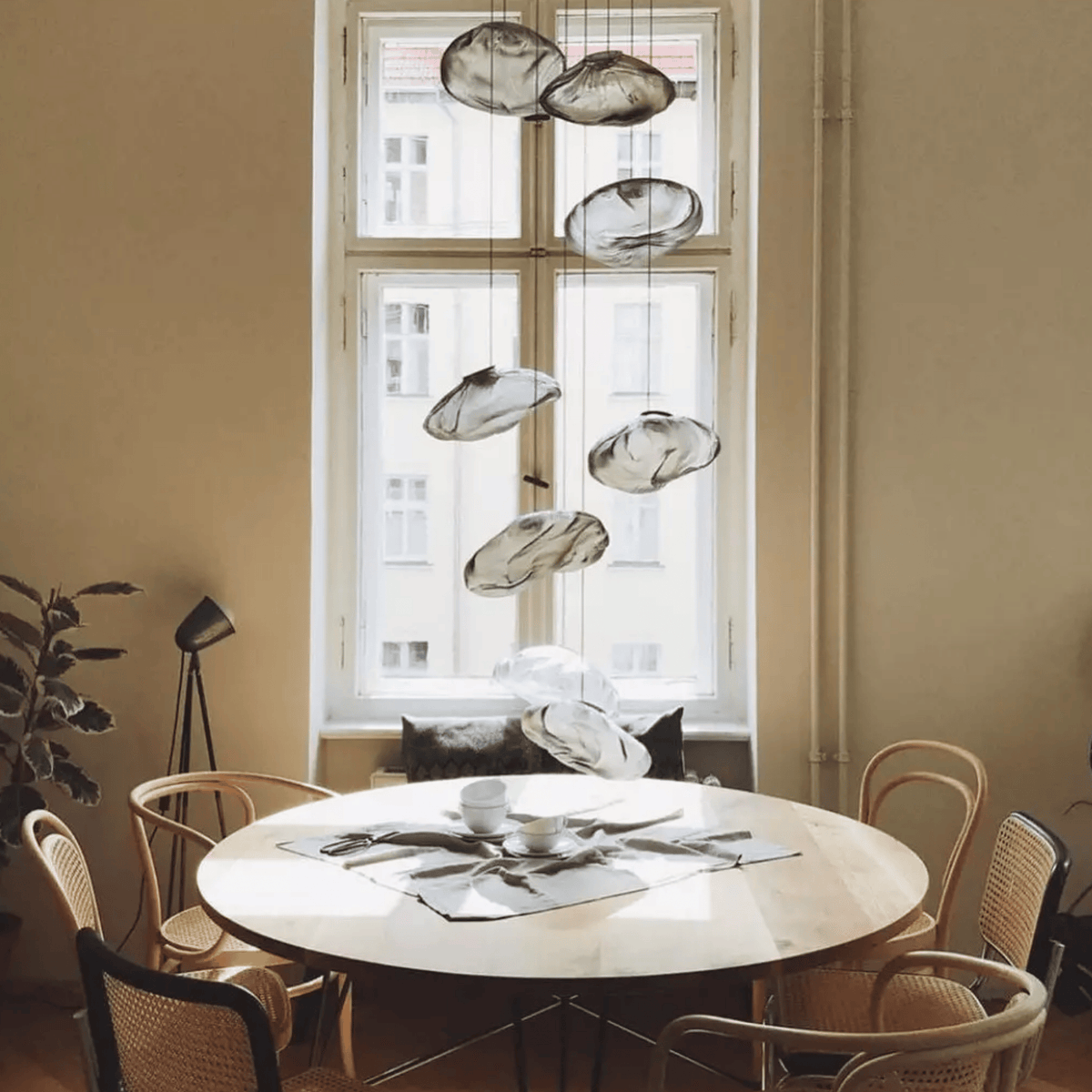 Cloud Shaped Glass Pendant Light, Smoky Gray, Clear or Amber