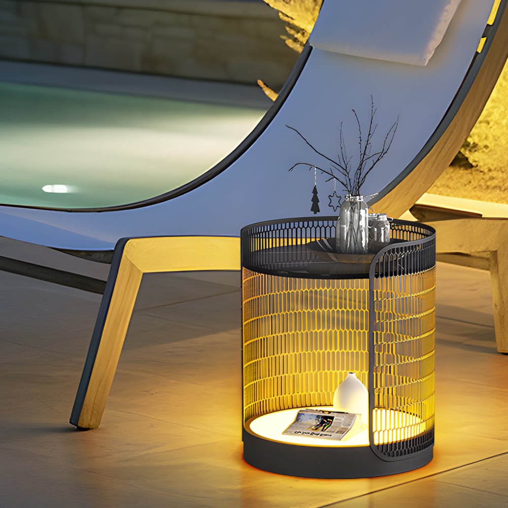 Open Mesh Lantern Floor Lamp, Black Stainless Steel Patio Light