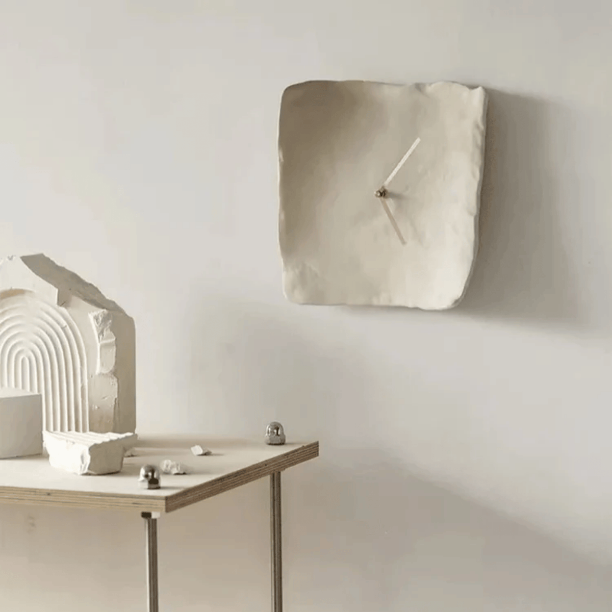 Sculpted Resin Wall Clock, Silent Matte Clay Look Clock