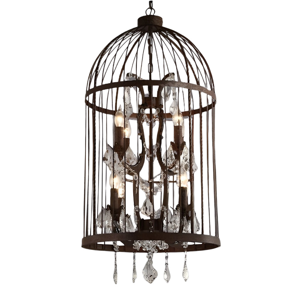Birdcage Candle Chandelier with Crystals, Rustic Iron Ceiling Light 8