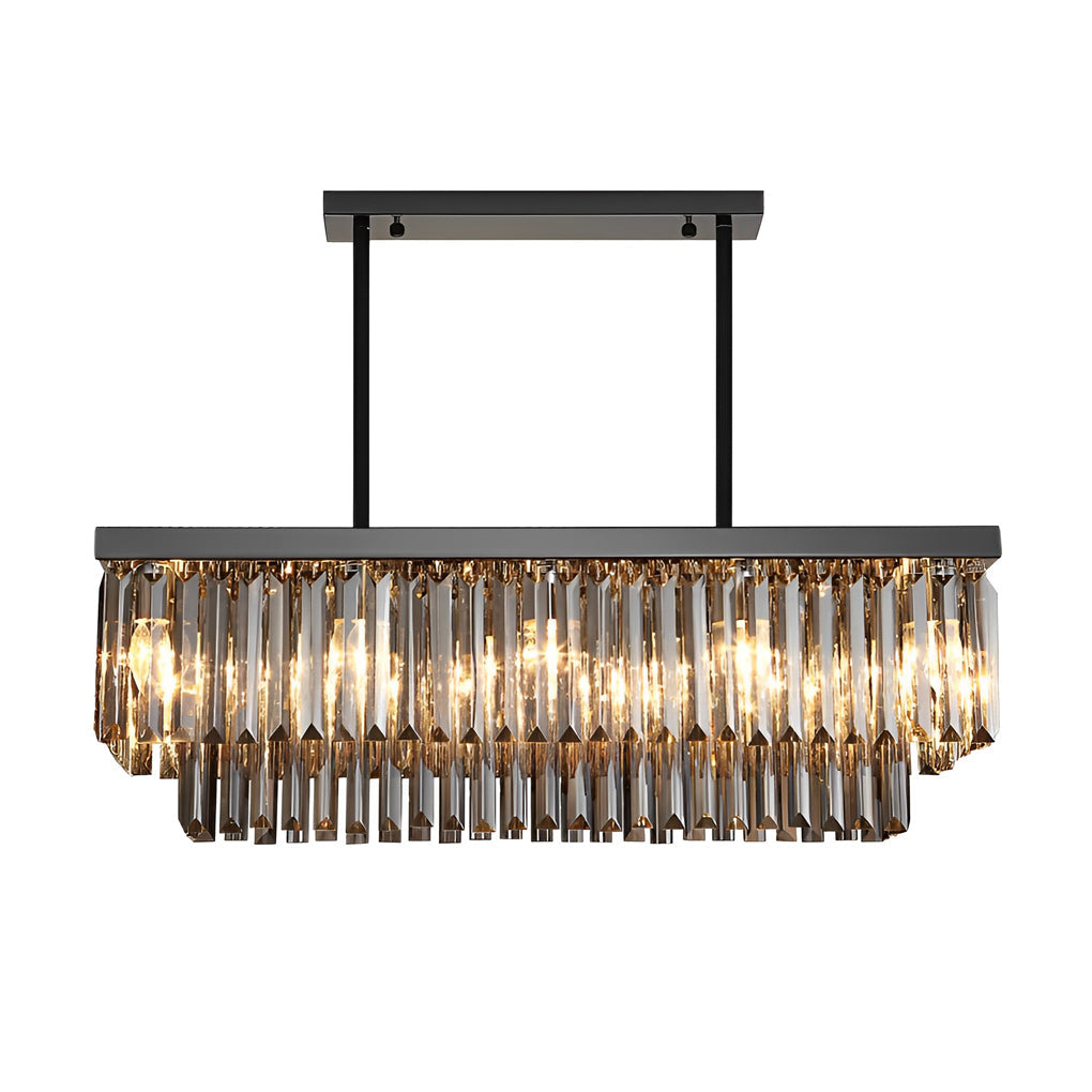 Smoke Gray Crystal Linear Chandelier, Modern Rectangular Island Light 8