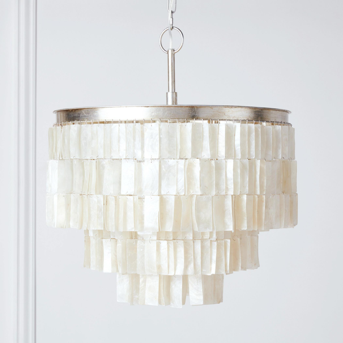 Natural Shell Tiered Chandelier, Coastal Round Pendant