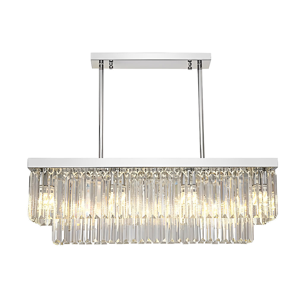 Tiered Prism Crystal Chandelier, Silver Steel Linear Dining Light 8