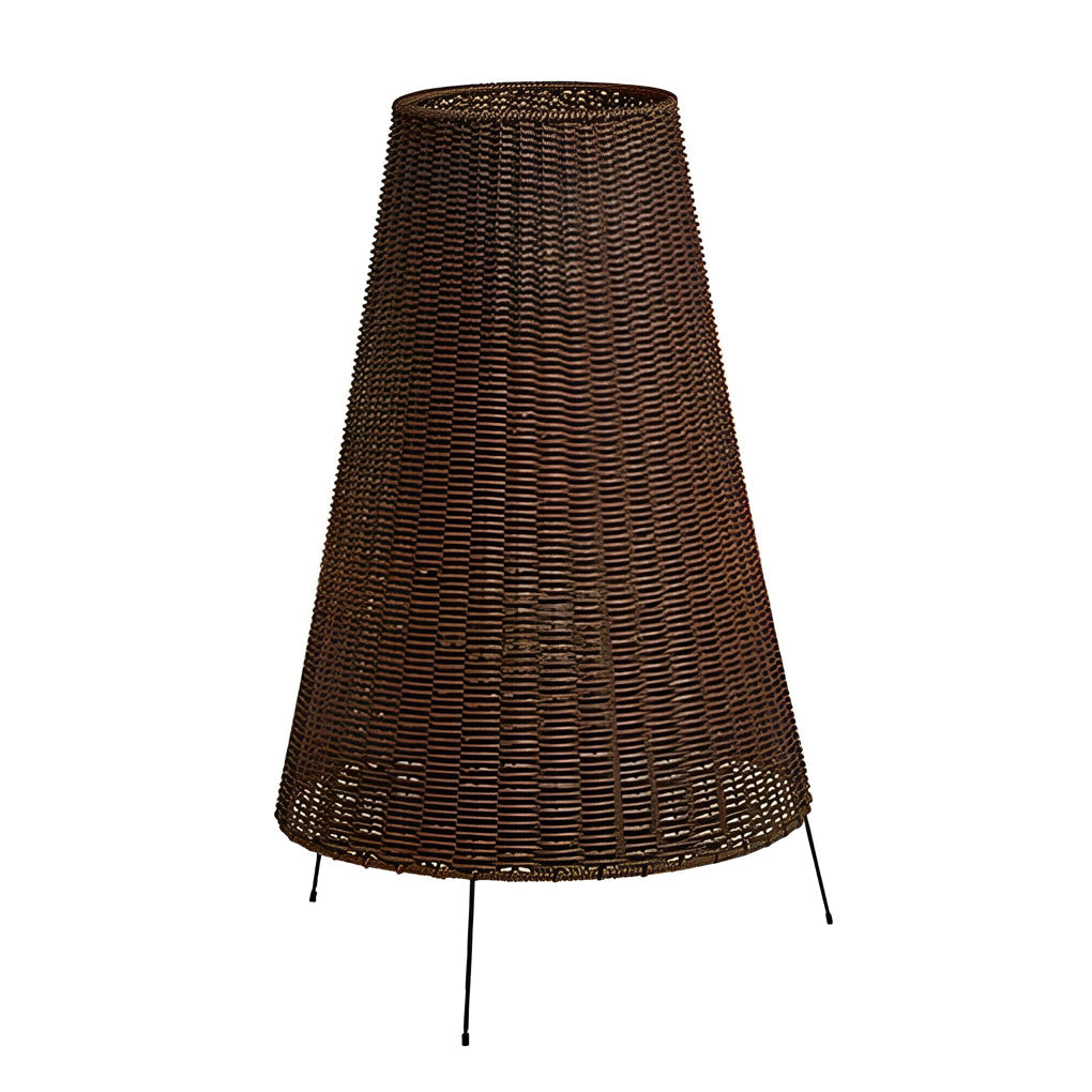 Woven Rattan Tripod Floor Lamp, Iron Frame Outdoor Patio Light