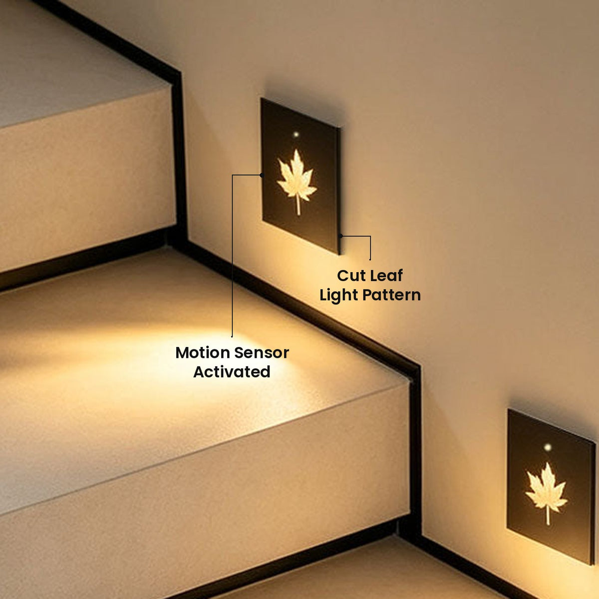 Leaf Pattern Motion Sensor Step Light: Motion Sensor Activated, Cut Leaf Light Pattern