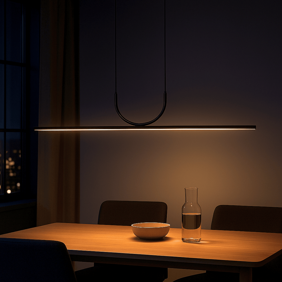 Black Wave Linear LED Pendant Light, Minimalist Curve