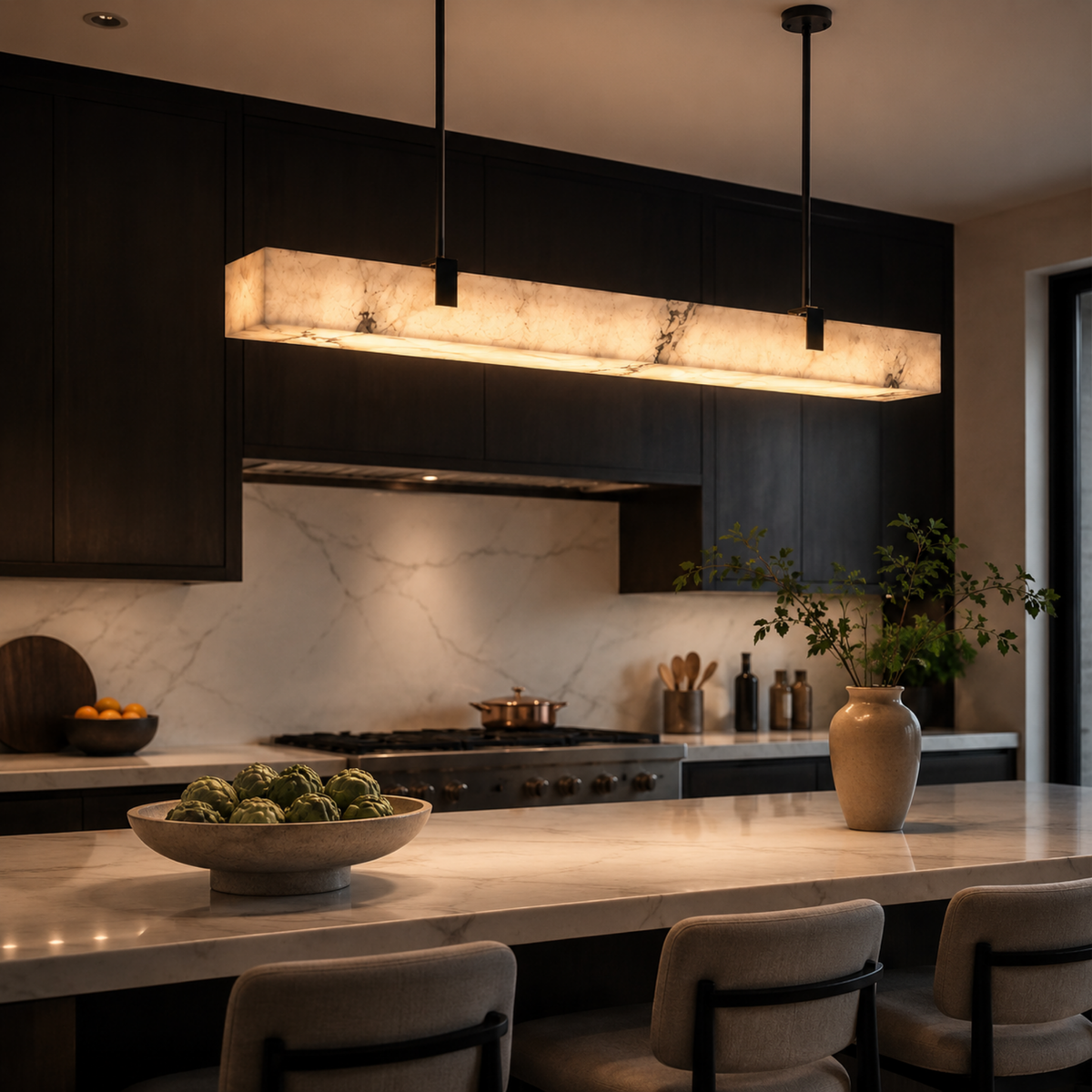 Faux Marble Glow Linear Pendant Light, Black LED Bar