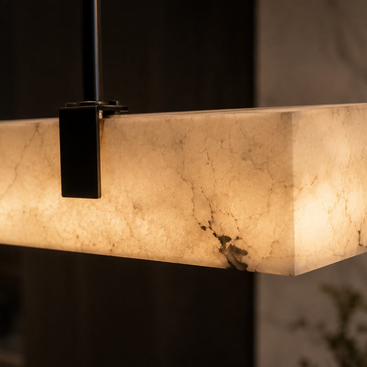 Faux Marble Glow Linear Pendant Light, Black LED Bar