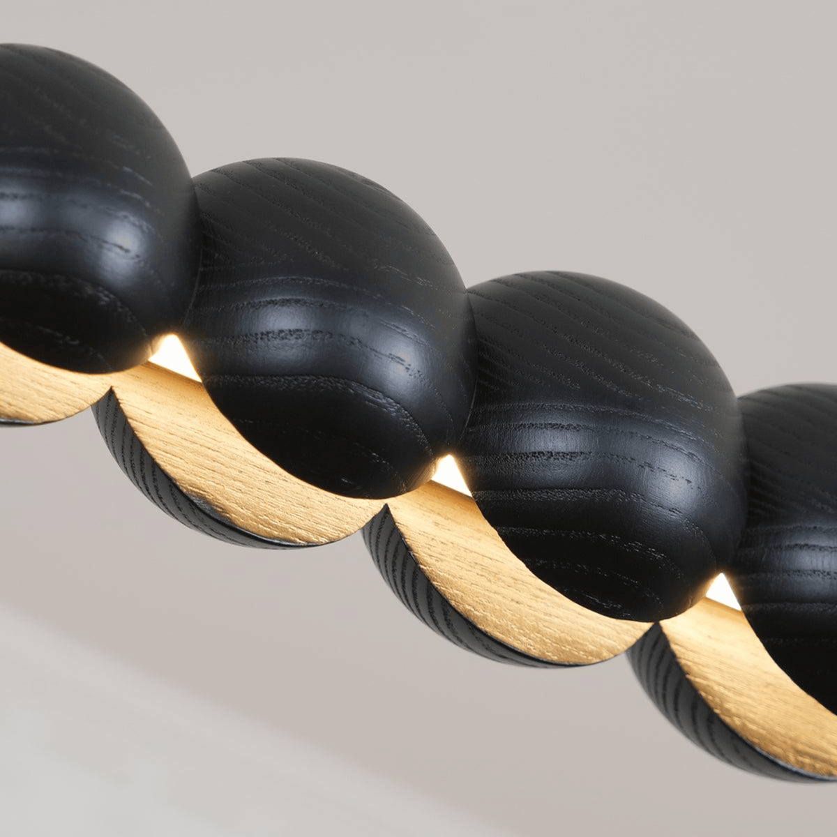 Black Wood Bead Linear LED Pendant, Modern Island Light