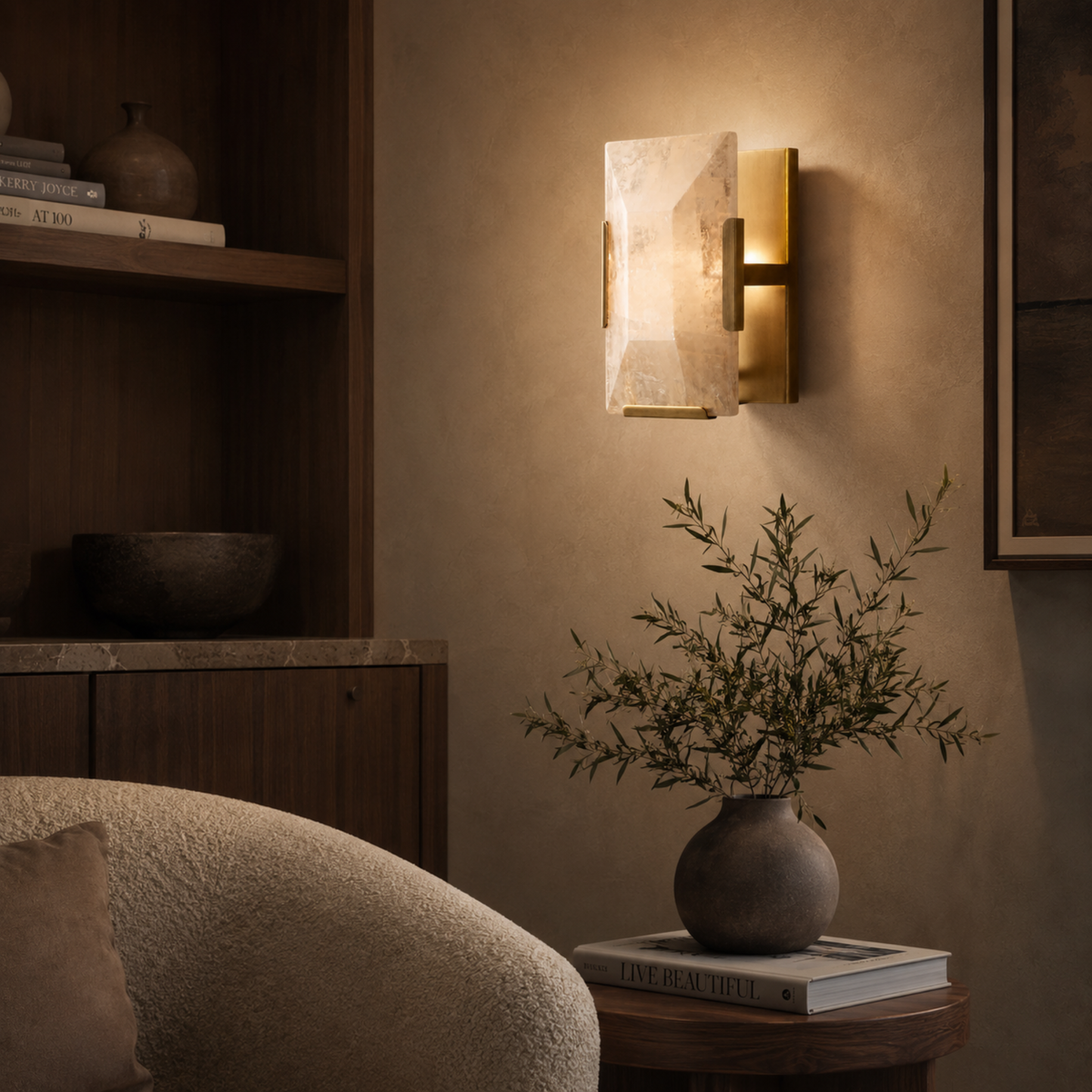 Marble Shade Solid Brass Wall Sconce, Gold or Black