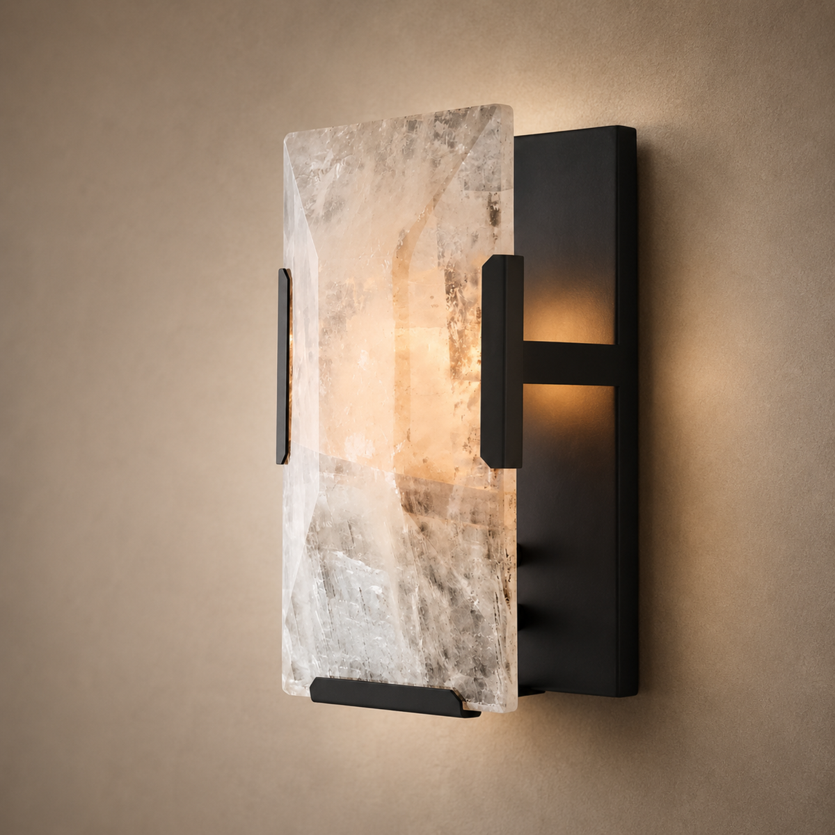 Marble Shade Solid Brass Wall Sconce, Gold or Black