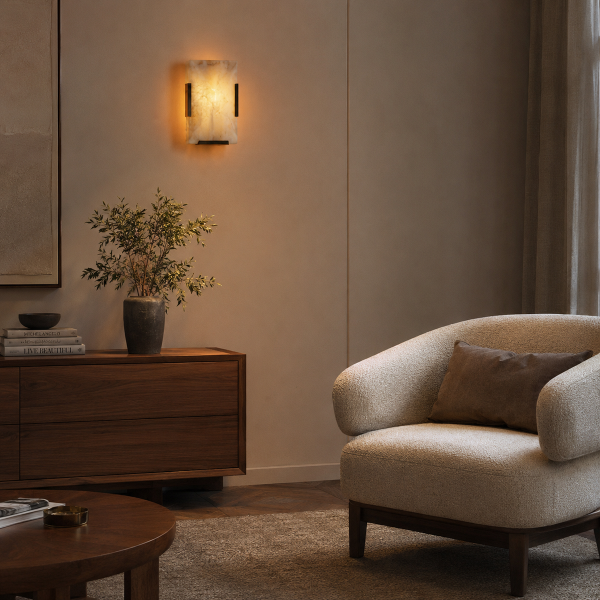 Marble Shade Solid Brass Wall Sconce, Gold or Black