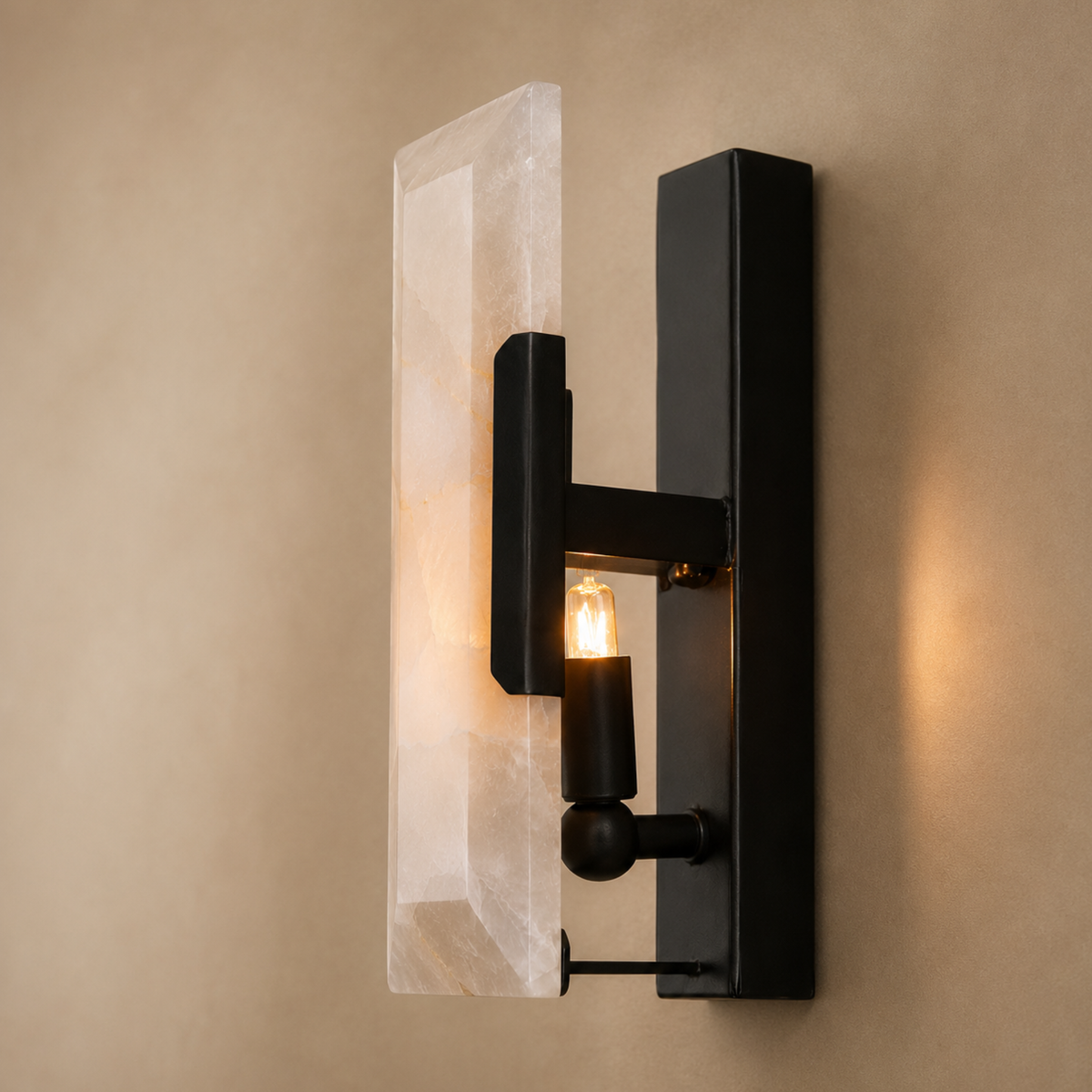 Marble Shade Solid Brass Wall Sconce, Gold or Black