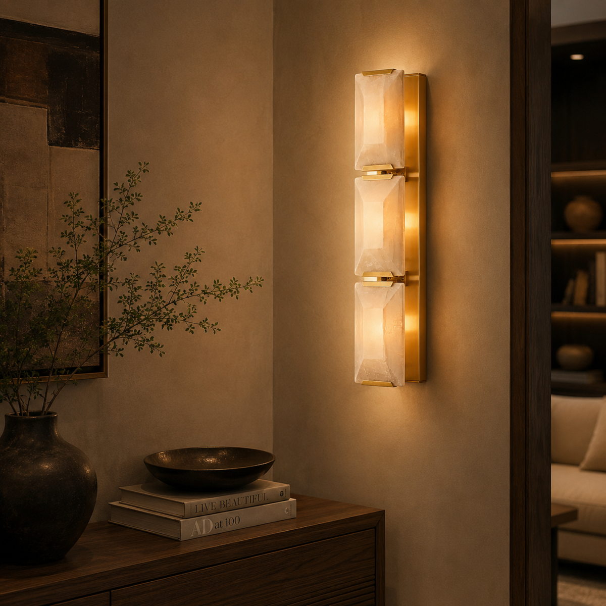Marble Shade Solid Brass Wall Sconce, Gold or Black