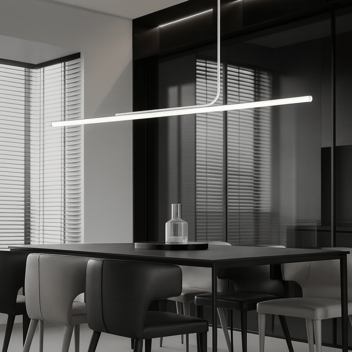Matte White Nordic Linear LED Pendant, Remote Dimmable